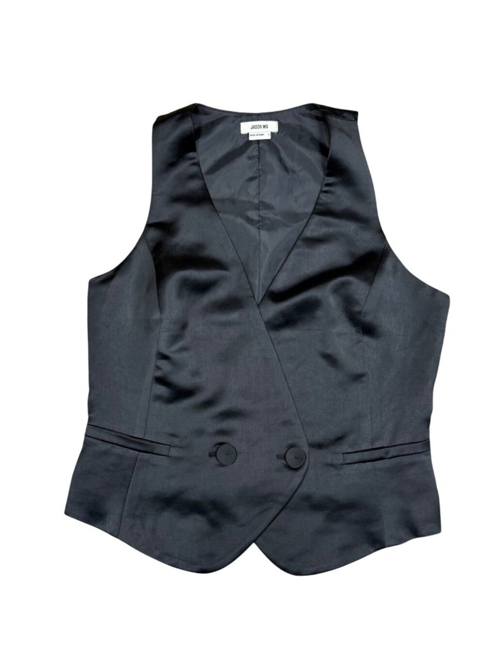 Jason Wu Womens Black Satin Button Front Vest Size S Fitted Tailored Sleeveless